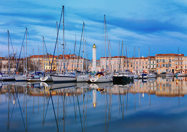 La Rochelle town reflected in Harbour at dusk